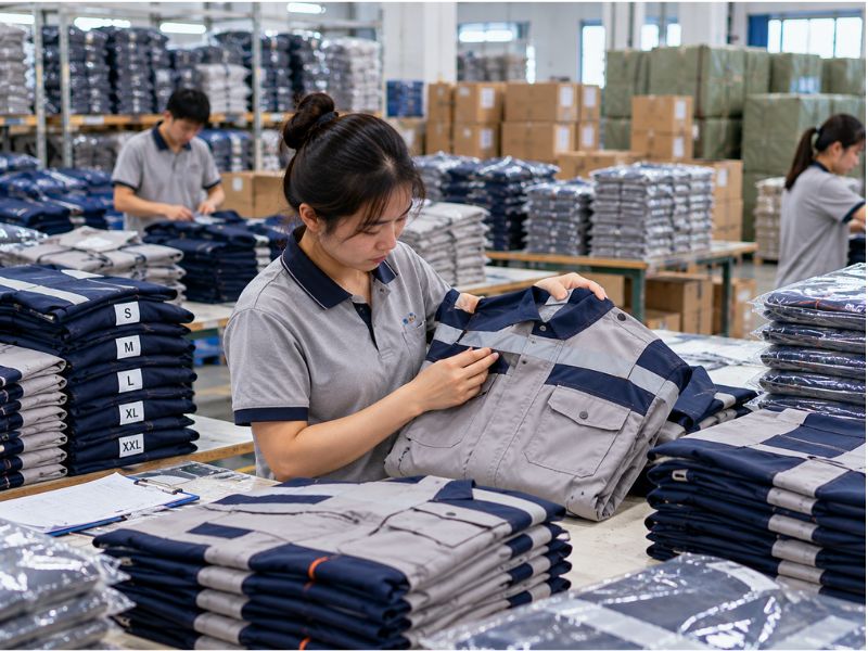 Kiểm tra đơn hàng quần áo bảo hộ số lượng lớn