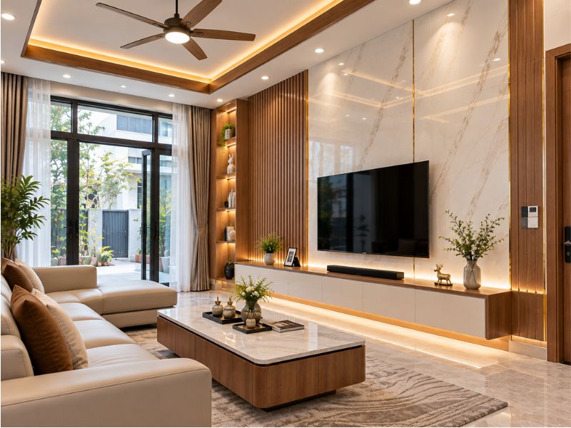 Mẫu tường nhựa Nano đẹp cho phòng khách